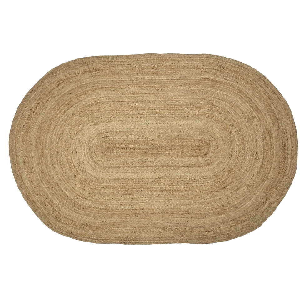 Area Rug Natural Jute Farmhouse 60x96 Oval Braided No Slip Floor Mat VHC Brands - Image 3 of 4