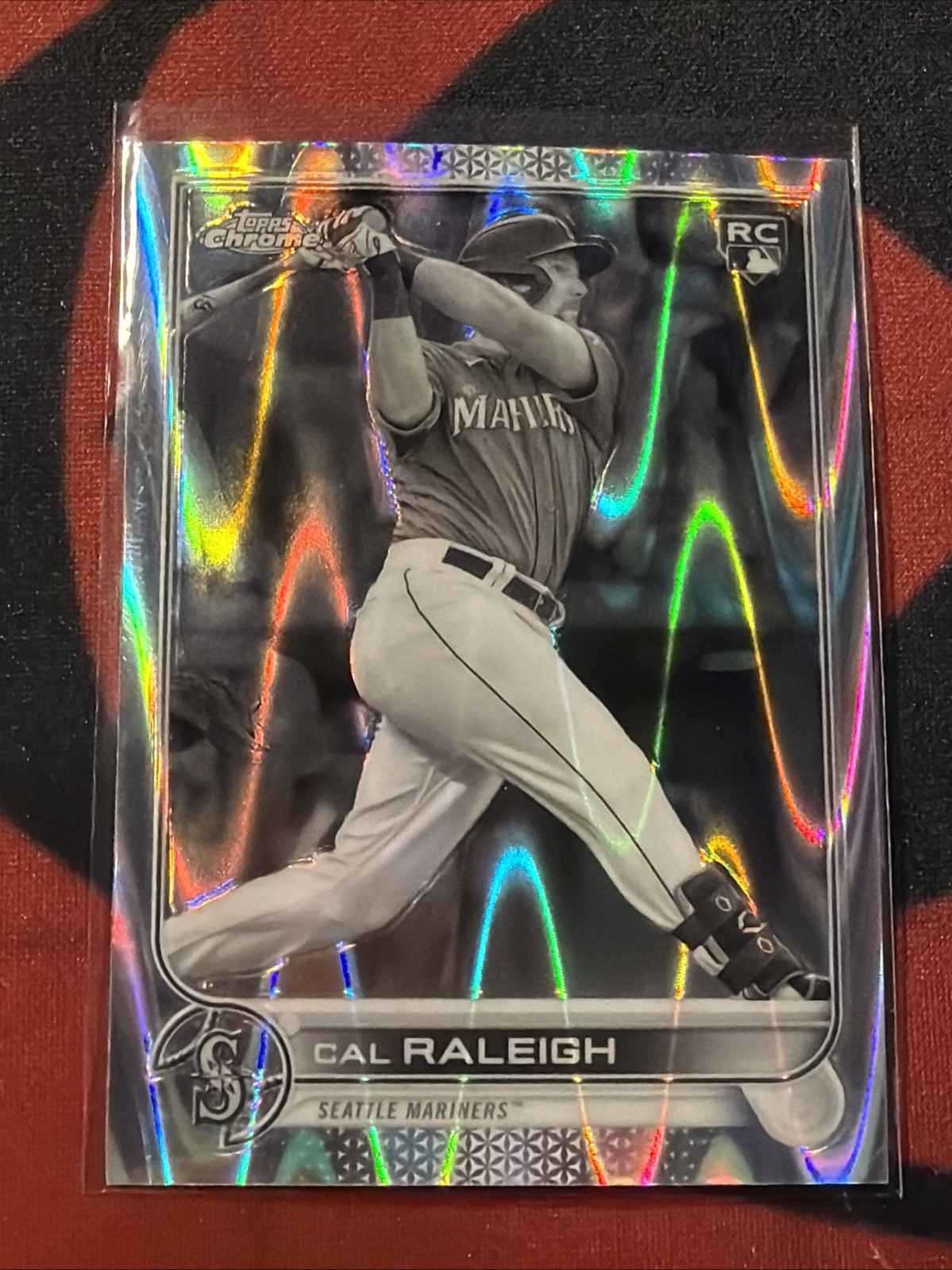 2022 Topps Chrome Sonic - Cal Raleigh #149 Black & White RayWave Refractor (RC)