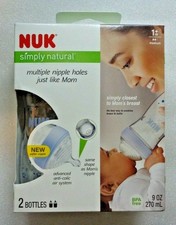 NUK, Simply Natural Bottles, 1 Month Medium 2 Bottles 9 oz / 270 ml Each 