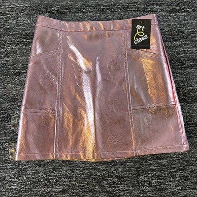 Art Class Girls' Pink Metallic Faux Leather A-Line Mini Skirt - Size Large 10/12