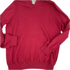 LL Bean Mens XL Reg Cotton Cashmere Blend V-Neck Long Sleeve Red Sweater