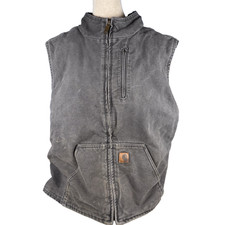 Carhartt Vest Men's 2XL Tall Gray Duck Canvas Sherpa Lined Work V33 GVL