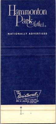 Hammonton Park Clothes Lanson's Lauder Hill Vintage Matchbook Cover TSD5-M3