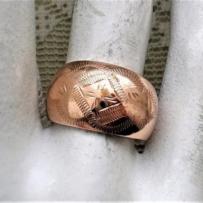 Vintage Eastern European Solid 14K 583 Pink Rose Gold Dome Band Ring