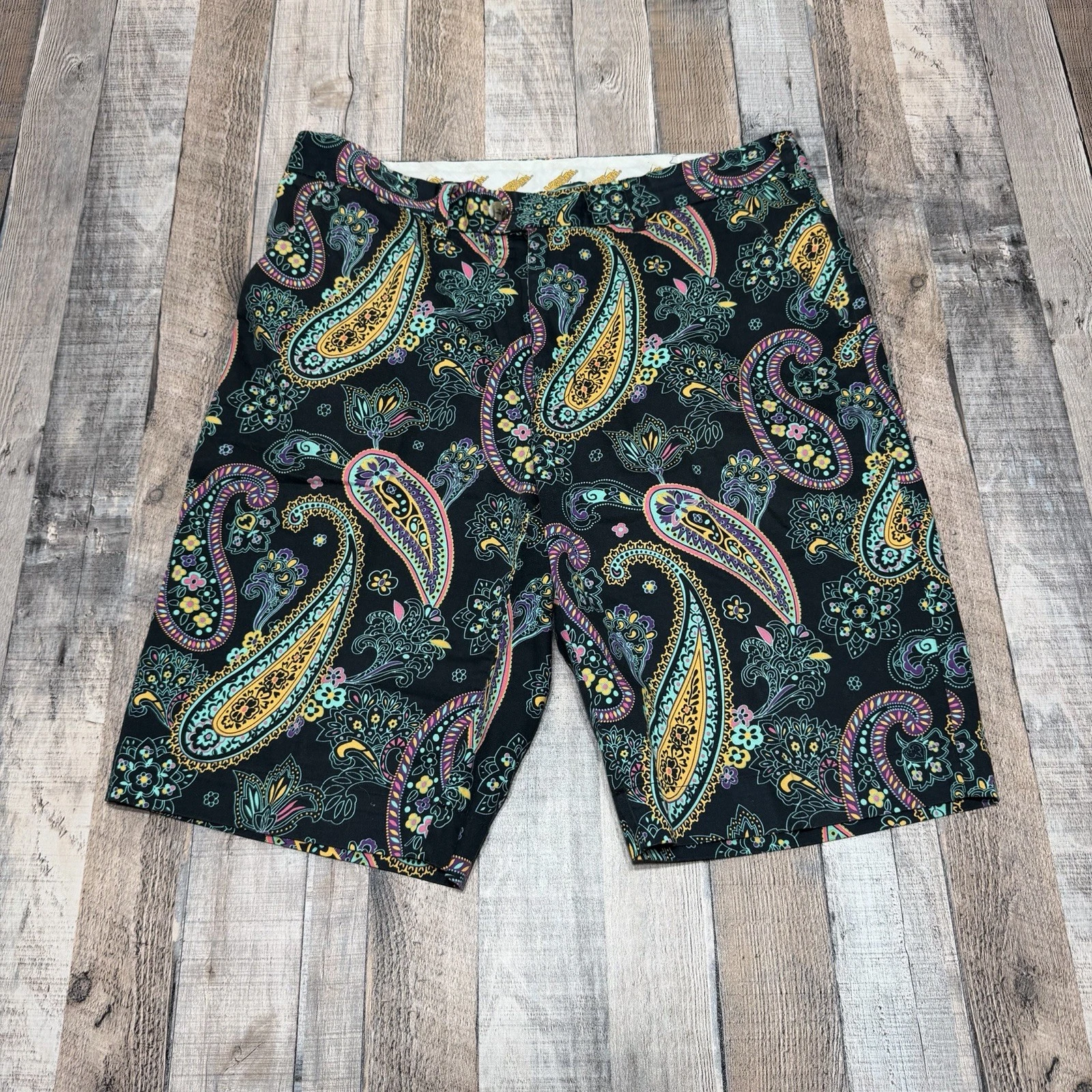 Loudmouth Golf Shorts Mens 38 Paisley Pattern Multicolor Black Stretch Golf