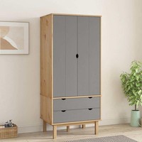 Kleiderschrank Otta Braun&Grau 76,5X53X172 Cm Massivholz Kiefer