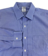 Brooks Brothers Men's Regular Non-Iron Stretch Blue Check Dress Shirt 17-33