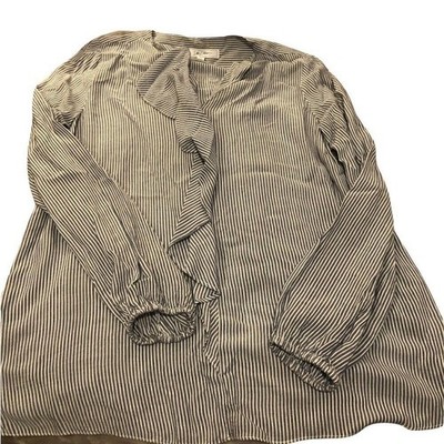 Libby Edelman long sleeved striped blouse with ruffle detail women's size medium