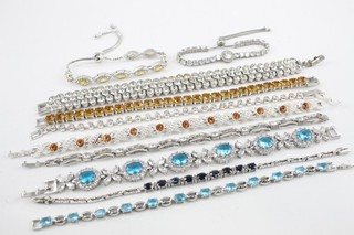 Tennisarmbänder silberfarben gelb blau Edelstein Heiligenschein floral x 10