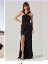 ASTR The Label Georgiana Black Halter Maxi Dress Satin Slit NWT S