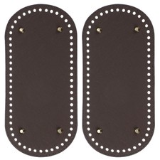 2Pcs Oval PU Leather Bag Bottom Shaper with Holes  Nail 9.8x4.7 Inch Dark Brown