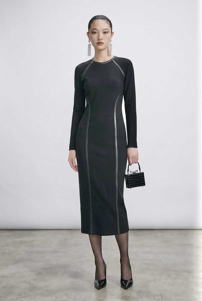 donna karan women's long sleeve embellished-waist midi dress Donna Karan Women's Long Sleeve Midi