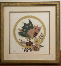 Vintage Framed Needlepoint Butterflies Flowers 15.75" X 16" Signed H C M