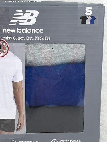 New Balance Men's T-Shirt Crew Neck Cotton Small 3-Pack Blue/Gray/Black - Picture 5 of 12
