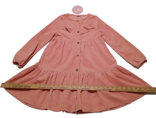 Bisby Girls Western Cowgirl Dress Sz 10 Peach Corduroy Snap Up Ruffle Preppy NWT - Picture 4 of 18