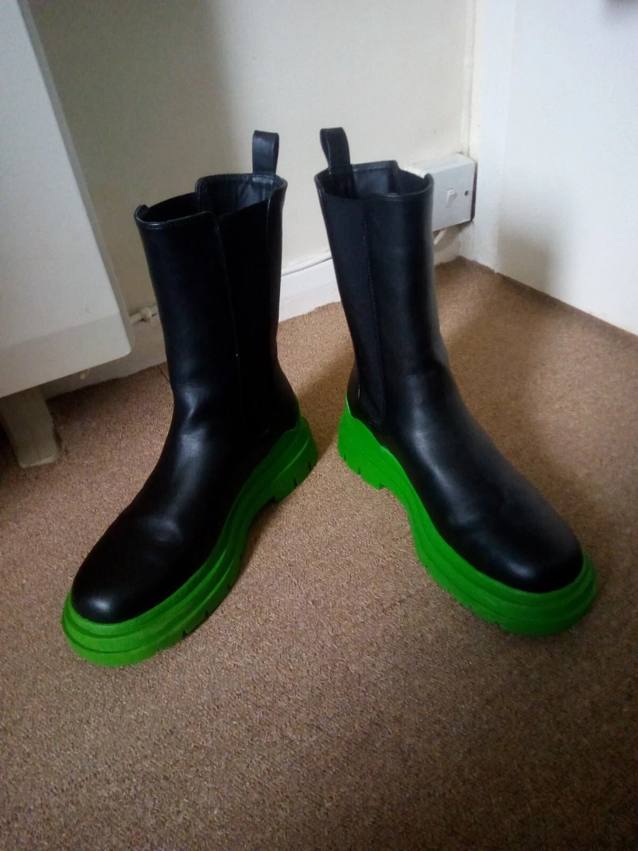 Primark Chunky Black and Green Sole Platform Boots UK size 8 EU 41