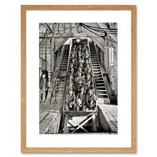 Black White Y Coal Miners Lift Elevator Shaft Framed Wall Art Print