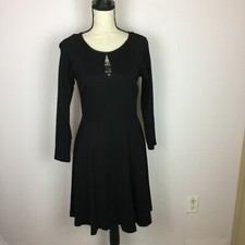 Carmen Marc Valvo Fit & Flare Dress Size 4 Womens Black Ponte Knit Long Sleeve