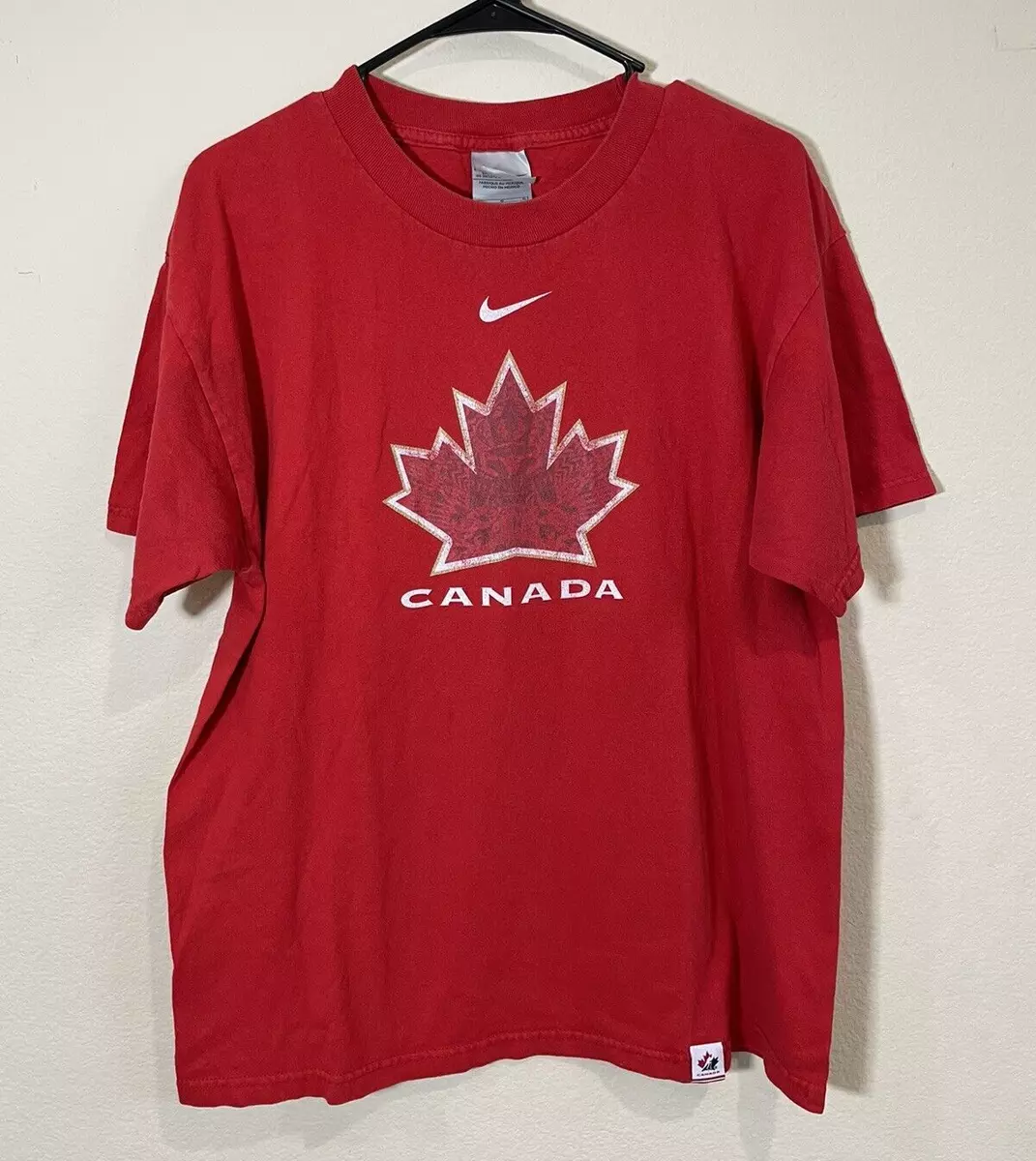 Vintage Nike Canada Center Swoosh Gray Tag Hockey T Shirt Mens