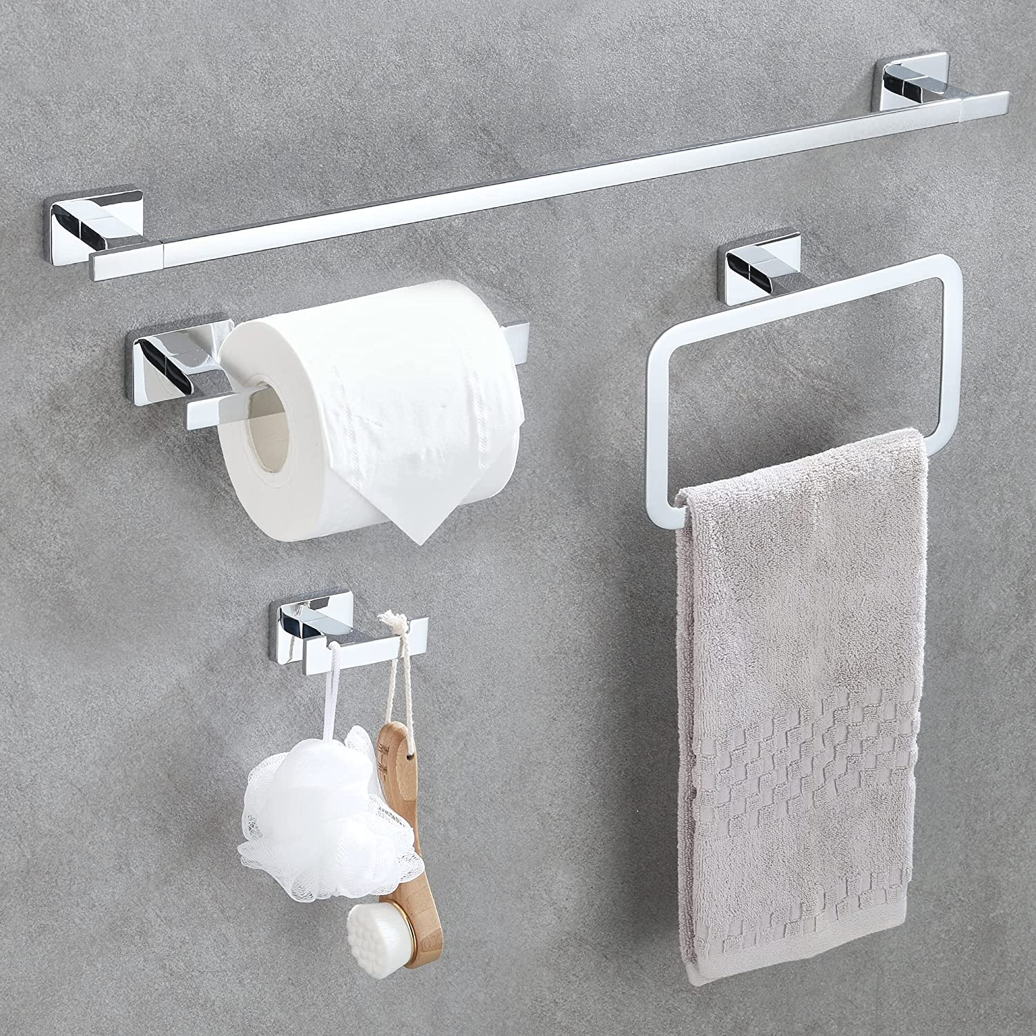 4 Pezzi Portasciugamani Set Di Accessori Da Bagno, Porta Salviette 40CM Acciaio.