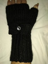 Handmade Knitted With Bow Black Fingerless Gloves