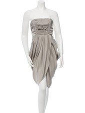 Alexander McQueen Silver Gray + Black Draped Strapless Satin Mini dress size 42