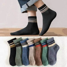7 Pairs Mens Socks Soft Elastic Cotton Striped Sock Size US 7 - 11