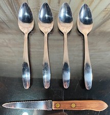 4 Grapefruit Spoons Serrated Japan Stainless Steel Vintage Flatware 6" w/Knife