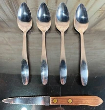 (4) Grapefruit Spoons Serrated Japan Stainless Steel Vintage Flatware 6" w/Knife