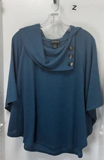 I.N. Studio Blue Draped Cowl Style Blouse Size Small