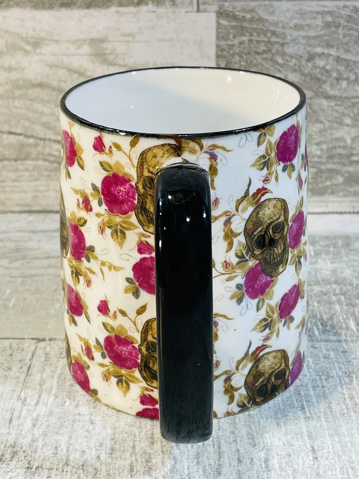 Taza de cerámica 10 calaveras y flores callejeras fresas 16 OZ linda floral gótica Foto 4 de 4