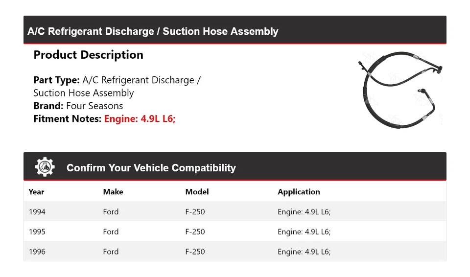 适用于 1994 - 1996 年福特 F - 250 交流电制冷剂放电/吸管软管 Assy 4 季 — 第 2/4 张图片