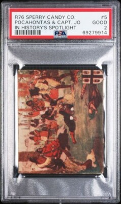 R76 SPERRY CANDY CO. POCAHONTAS & CAPT. JO In History s Spotlight #5 PSA 2 GOOD