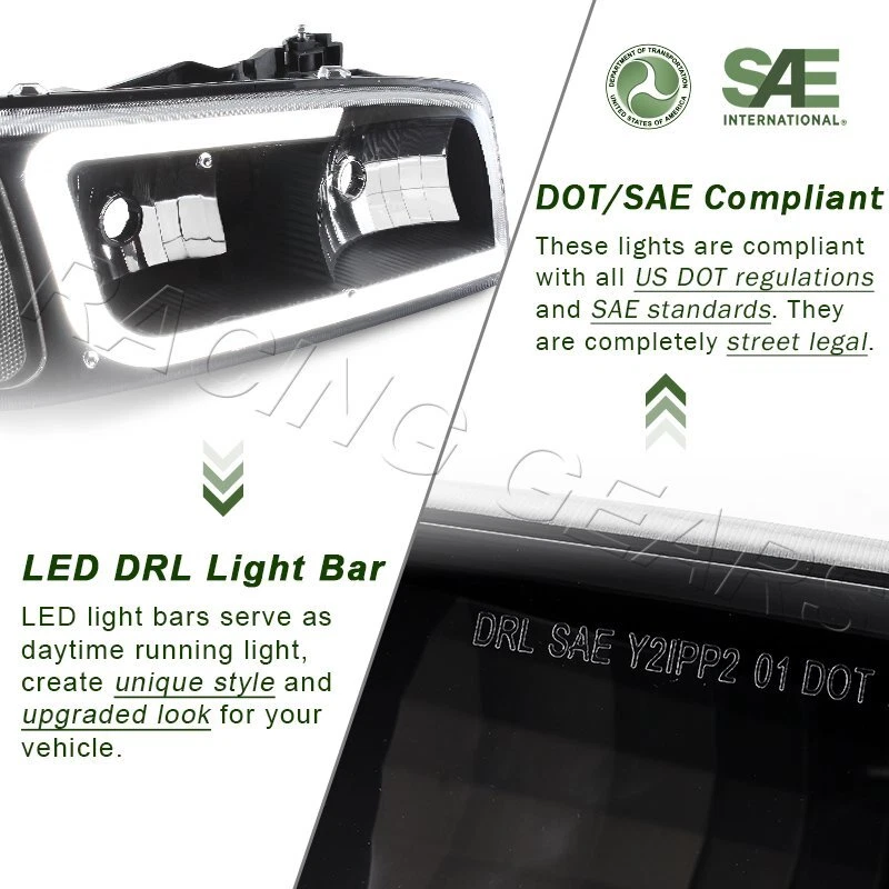 FAROS LED + PARACHOQUES CON LÁMPARA REFLECTORA TRANSPARENTE APTOS PARA GMC YUKON/SIERRA DENALI NEGRO DRL Foto 2 de 4