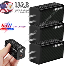 65W GaN Wall Charger 2 Port USB Type C Fast Charge PD QC3.0 Adapter 1-3Pack LOT