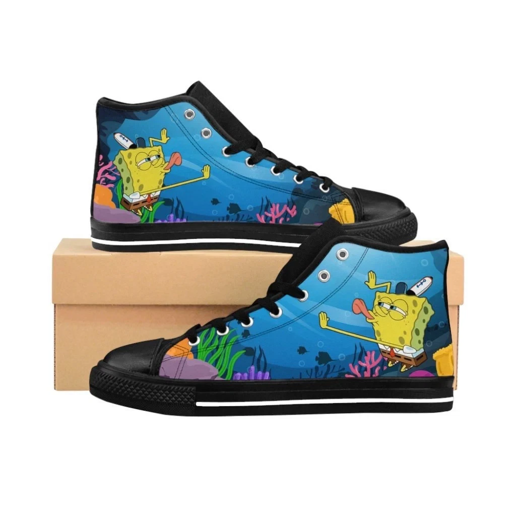Black SpongeBob SquarePants Classic Printed High Top Shoes.