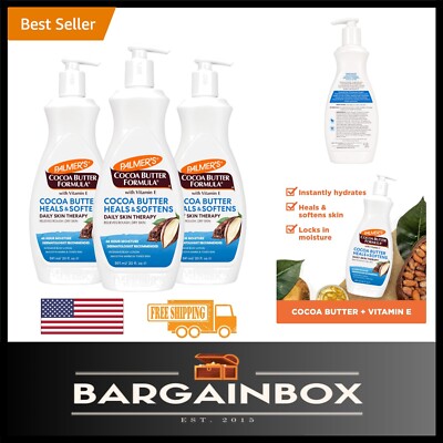 Cocoa Butter Lotion for Dry Skin - 13.5 Oz Pump - 3-Pack of Moisturizer