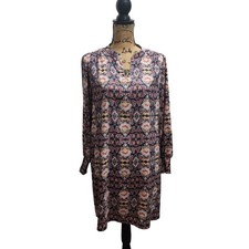 LOFT Petite Women's Print V Neck Long Sleeve Tunic Dress Size MP