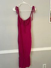 SHEIN Pink Ribbed Bodycon Midi Dress Sweetheart Tie Spaghetti Strap Stretch M