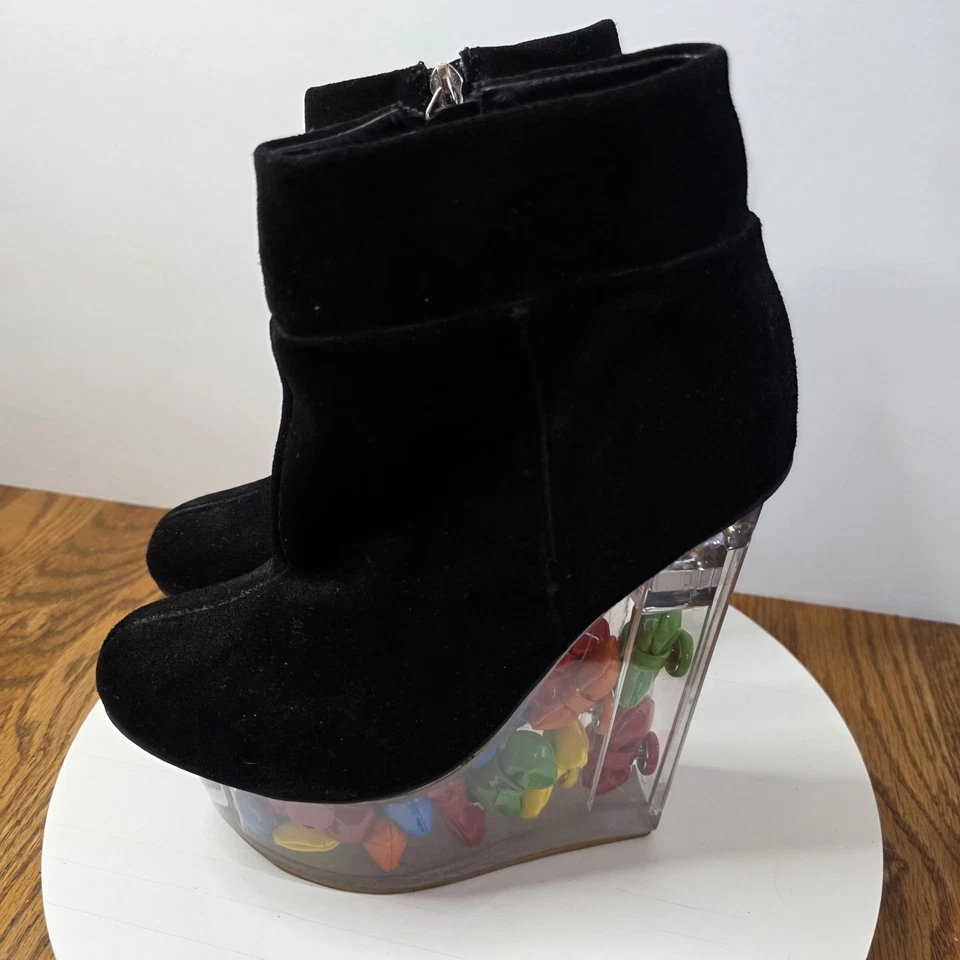 Hello Kitty x Jeffrey Campbell Icy Platform Ankle Boots 7 Black w/Bows in Heels - Image 4 of 4
