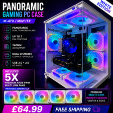 Funda PC para juegos panorámica blanca 5 ventiladores Argb Pwm M-atx Mini Itx vidrio templado