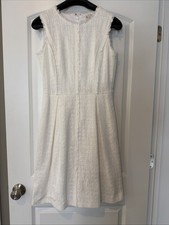 Brooks Brothers White Tweed Sheath Dress Size 8 NWT Fringe Sleeves $178 Retail
