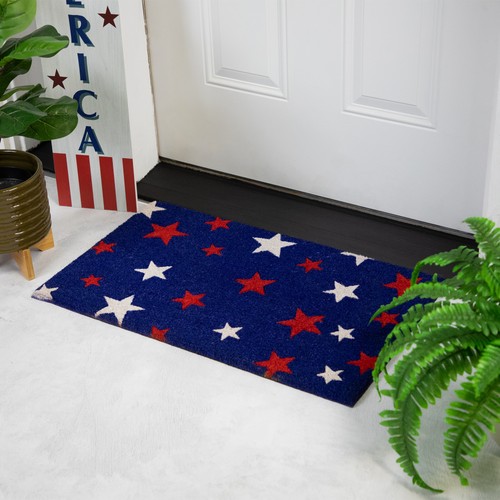 Felpudo exterior Northlight Blue Coir rojo y blanco estrellas americana 18" x 30" - Imagen 2 de 5