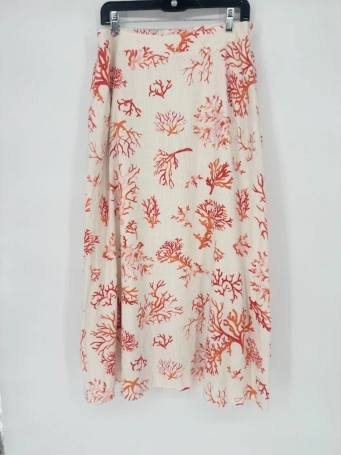 Soft Surroundings White Coral Beach Print Linen Blend Maxi Skirt Size Medium