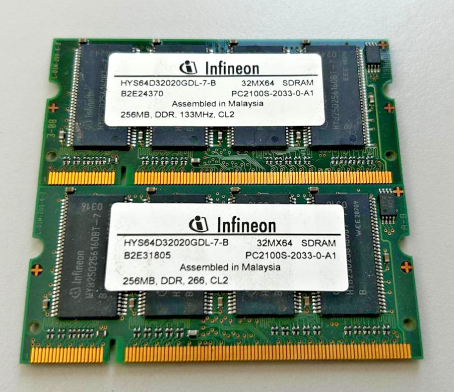 KIT 2x256MB=512MB RAM INFINEON HYS64D32020GDL-7-B DDR1 266MHZ DDR DDR1 SODIMM