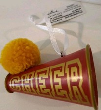 Hallmark Cheer Cheerleader Megaphone Ornament New With White Ribbon Cheer Cone