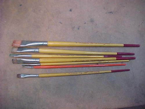 7 Lot Vintage M Gumbacher/Artreat Artist Paint Brushes Various Long Wood Handles