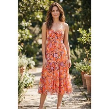 INC Pink Floral Midi Dress Tiered Ruffle Size 4 NWT Boho Romantic Feminine Flowy