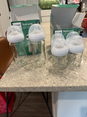 *QTY 2 *-Philips Avent Natural Glass Baby Bottles with Natural Response Nipples