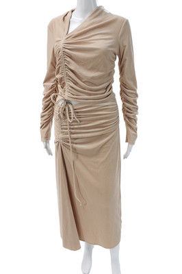 A.L.C. Womens Ruched Long Sleeves Blouse Maxi Skirt Set Beige Size 8/6